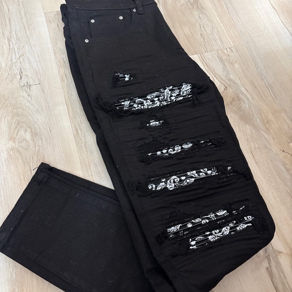 Amiri Black & White Bandanna Jean